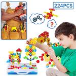 224 Piece STEM Building Toys for Kids 4 5 6 7 8 Year Old, Trendy Bits Drill Puzzle with Screwdriver Tool Set, Mosaic Drill Set for Boys and Girls Ages 4-8 from SUPSTEM