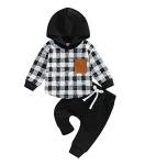 Baby Boys Clothes 3 6 9 12 18 24M 3T Pants Set Hooded Patchwork Hoodie Plaid Sweatpants Fall Winter Outfit (Black-Plaid, 0-6 Months) from MA&BABY
