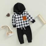 Baby Boys Clothes 3 6 9 12 18 24M 3T Pants Set Hooded Patchwork Hoodie Plaid Sweatpants Fall Winter Outfit (Black-Plaid, 0-6 Months) from MA&BABY