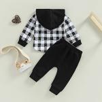 Baby Boys Clothes 3 6 9 12 18 24M 3T Pants Set Hooded Patchwork Hoodie Plaid Sweatpants Fall Winter Outfit (Black-Plaid, 0-6 Months) from MA&BABY