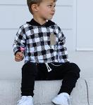 Baby Boys Clothes 3 6 9 12 18 24M 3T Pants Set Hooded Patchwork Hoodie Plaid Sweatpants Fall Winter Outfit (Black-Plaid, 0-6 Months) from MA&BABY
