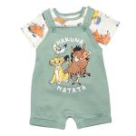 Disney Lion King Pumbaa Timon Simba Infant Baby Boys French Terry Short Overalls T-Shirt and Hat 3 Piece Outfit Set Green/White 18 Months by 