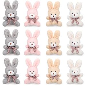 12 Pieces 4 Inch Plush Tiny Toy Bear Bunny Valentine's Day Stuffed Animals Plush Soft Tiny Favors Jointed Doll Toys Small Furry Dolls for Party Favors DIY Keychain Bag Decor (Rabbit) by Zomiboo