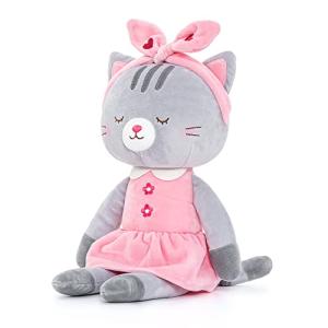 Lazada Stuffed Cat Dolls Animal Kitty Plush Toy Baby Girl Gifts Gray with Hair Band 16" by Lazada