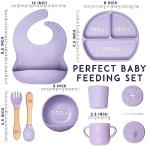 Digi Baby 7 Piece Complete Feeding Set, Led Weaning Supplies, Boy-Girl Silicone Utensils, Toddler Suction Plate-Bowl, Adjustable Bib, Snack Cup with Lid, Water Cup, Fork-Spoon, Eating Purple by Digi Baby