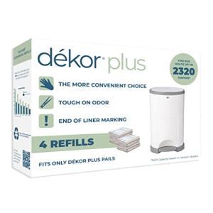 Dekor Plus Diaper Pail Refills | 4 Count | Most Economical Refill System | Quick & Easy to Replace | No Preset Bag Size â Use Only What You Need | Exclusive End-of-Liner Marking | Baby Powder Scent by Regal Lager