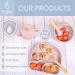 SofiAl Premium Baby Feeding Set, Toddler Divider Plate & Bowl with Suction, Adjustable Silicone Bib, Baby Utensils 11 Items, BPA Free & Microwave, Dishwasher Safe (Rose Pink) from SofiAl