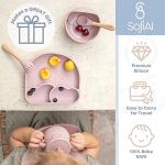 SofiAl Premium Baby Feeding Set, Toddler Divider Plate & Bowl with Suction, Adjustable Silicone Bib, Baby Utensils 11 Items, BPA Free & Microwave, Dishwasher Safe (Rose Pink) from SofiAl