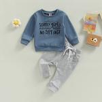 Toddler Newborn Baby Boy Clothes Set Long Sleeve Letter Print Sweatshirt + Solid Color Pants 2Pcs Set (Blue-Sorry Girls Mama says no Dating, 6-12 Months) by MA&BABY