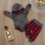 ODASIRA Newborn Baby Boy Clothes Fall Winter Infant Outfits Long Sleeve Hoodie Romper + Red Plaid Pants Set Grey 0-3 Months 70cm from ODASIRA