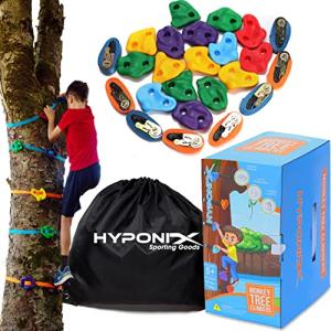 Hyponix 16 Tree Climbing Kit - 16 Rock Climbing Holds, 8 Ratchets - Tree Climbing Holds - Tree Climbing Kids - Ninja Warrior Obstacle Course for Kids - Tree Climber - Outdoor Play Equipment for Kids from Hyponix Sporting