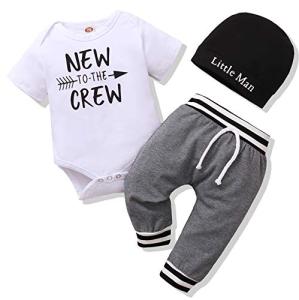 Newborn Baby Boy Clothes Short Sleeve Romper Outfits Set New to The Crew Outfits Baby Boy Clothes 0-3 Months Gray from 