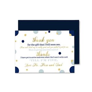 Navy and Gold Baby Shower Thank You Cards with Envelopes (15 Pack) Prince Themed Supplies â Twinkle Star â Thanks from Baby Boy â A6 Flat Stationery Set Printed (4 x 6 inches) Paper Clever Party from 