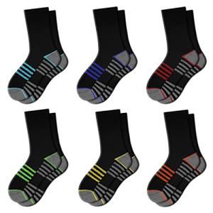 Comfoex Boys Crew Socks For Kids 4-6 6-8 8-10 Years Old Athletic Long Socks With Cushioned Sole 6 Pairs from 