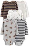 Simple Joys by Carter's Baby Boys' Long-Sleeve Bodysuit, Pack of 5, Bear/Animal/Stripe, 0-3 Months from Carter's Simple Joys - Private Label