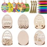 Anditoy 30 PCS Easter Wooden Hanging Ornaments Unfinished Wood Slices Eggs Easter Crafts for Kids DIY Easter Decorations Party Supplies Decor from Anditoy