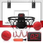 EagleStone Indoor Mini Basketball Hoop Set for Kids with Electronic Score Record and Sounds, Basketball Hoop Over The Door with 2 Balls, Hand Pump Basketball Toy Gifts for Boys Teens Adults by EagleStone