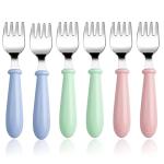 6 Pieces Stainless Steel Toddler Forks Baby Forks for Self Feeding, Kids Forks with Round Handle, Toddler Utensils Children's Safe Silverware Set BPA Free, Dishwasher Safe from Pimoys