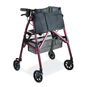 Stander EZ Fold-N-Go Rollator, Lightweight Folding Mobility Rolling Walker for Seniors and Adults, 6-inch Wheels, Locking Brakes, and Padded Seat with Backrest, Regal Rose by Standers, Inc