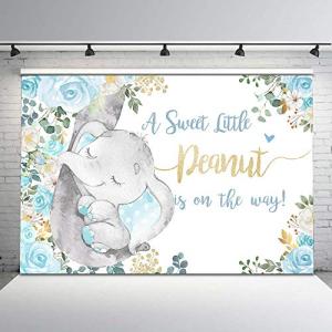 Avezano Boy Elephant Baby Shower Backdrop Blue Floral Rpse Jungle Elephant Baby Shower Background Vinyl Blue and Gold Elephant Baby Shower Party Decorations Backdrops for Boys (8x6) by Avezano