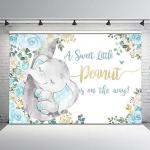 Avezano Boy Elephant Baby Shower Backdrop Blue Floral Rpse Jungle Elephant Baby Shower Background Vinyl Blue and Gold Elephant Baby Shower Party Decorations Backdrops for Boys (8x6) by Avezano