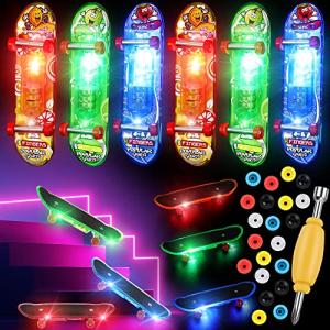 12 Pcs Finger Skateboards Light up Mini Finger Toys Set LED Fingerboard Mini Skateboards for Fingers Small Skateboard with Interchangeable Wheels and Mini Screwdriver for Novelty Toys Sports Party by Charniol
