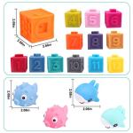 OWNONE 1 Baby Soft Blocks, 16PCS Stacking Building Blocks, Teething & Squeezing Toys for Babies, Cube Blocks with Numbers Animals Fruits, Soft Toys for Babies Infants Toddlers Age 6 to 12 Months Up by KEYI Store