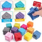 OWNONE 1 Baby Soft Blocks, 16PCS Stacking Building Blocks, Teething & Squeezing Toys for Babies, Cube Blocks with Numbers Animals Fruits, Soft Toys for Babies Infants Toddlers Age 6 to 12 Months Up by KEYI Store