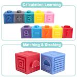 OWNONE 1 Baby Soft Blocks, 16PCS Stacking Building Blocks, Teething & Squeezing Toys for Babies, Cube Blocks with Numbers Animals Fruits, Soft Toys for Babies Infants Toddlers Age 6 to 12 Months Up by KEYI Store