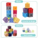 OWNONE 1 Baby Soft Blocks, 16PCS Stacking Building Blocks, Teething & Squeezing Toys for Babies, Cube Blocks with Numbers Animals Fruits, Soft Toys for Babies Infants Toddlers Age 6 to 12 Months Up by KEYI Store