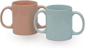 HealthGoodsIn- Dual Handle Mug Set of 2 for Secure Hold | BPA-FREE Double Handled Ceramic Mugs to Aid Tremors | 11.83 Fl. Oz. (350 Ml) (Peach and Yellow) by HealthGoodsIn
