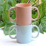 HealthGoodsIn- Dual Handle Mug Set of 2 for Secure Hold | BPA-FREE Double Handled Ceramic Mugs to Aid Tremors | 11.83 Fl. Oz. (350 Ml) (Peach and Yellow) by HealthGoodsIn