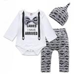 Tikoubabe Newborn Baby Boy Outfits Clothes Infant Cotton Cute Hipster Romper + Long Pants + Hat 3 Pcs Ladies I Have Arrived Mustache hat 70cm White Grey, 0-6 Months from 