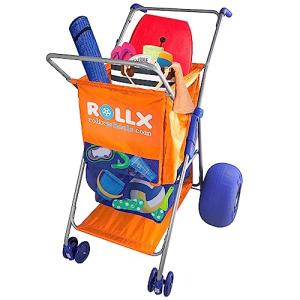 RollX Beach Cart with Big Balloon Wheels for Sand, Foldable Storage Wagon with 13 Inch Beach Tires ( Pump Included ) (Orange) from RollX