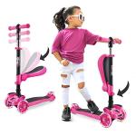 Hurtle 3-Wheeled Scooter for Kids - Wheel LED Lights, Adjustable Lean-to-Steer Handlebar, and Foldable Seat - Sit or Stand Ride with Brake for Boys and Girls Ages 1-14 Years Old - Pink by Hurtle