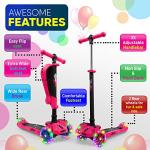 Hurtle 3-Wheeled Scooter for Kids - Wheel LED Lights, Adjustable Lean-to-Steer Handlebar, and Foldable Seat - Sit or Stand Ride with Brake for Boys and Girls Ages 1-14 Years Old - Pink by Hurtle