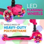 Hurtle 3-Wheeled Scooter for Kids - Wheel LED Lights, Adjustable Lean-to-Steer Handlebar, and Foldable Seat - Sit or Stand Ride with Brake for Boys and Girls Ages 1-14 Years Old - Pink by Hurtle