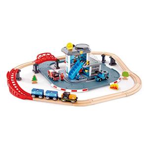 Hape Emergency Services HQ | 2-in-1 Police and Fire Station Complete Play Set with Vehicles and Action Figures Multicolor, L: 33.9, W: 9.1, H: 31.5 inch from Hape International