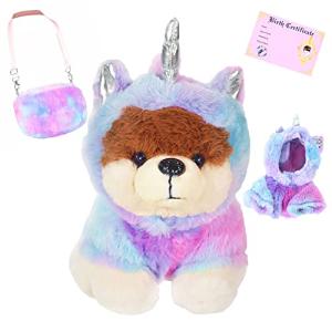 Over The Shoulder Pet Plush Bag w/ Pug Stuffed Animal in Unicorn Stuffed Animals Disguise - Pug Plush Dog Stuffed Animals w/ Birth Certificate - Puppy Stuffed Animal for Girls 4 - 5 - 6 - 7 yrs by Little Jupiter