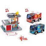Hape Emergency Services HQ | 2-in-1 Police and Fire Station Complete Play Set with Vehicles and Action Figures Multicolor, L: 33.9, W: 9.1, H: 31.5 inch from Hape International