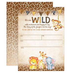 Jungle Safari Baby Shower Invitations, Safari Animal Invitation, 20 Fill in Invitations and Envelopes, Boy or Neutral Baby Shower Party, Monkey, Lion, Elephant, Giraffe from Your Main Event Prints
