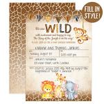 Jungle Safari Baby Shower Invitations, Safari Animal Invitation, 20 Fill in Invitations and Envelopes, Boy or Neutral Baby Shower Party, Monkey, Lion, Elephant, Giraffe from Your Main Event Prints