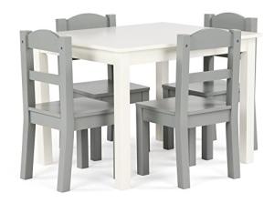 Humble Crew, White/Grey Kids Wood Table and 4 Chairs Set by Humble Crew