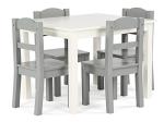 Humble Crew, White/Grey Kids Wood Table and 4 Chairs Set by Humble Crew