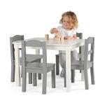 Humble Crew, White/Grey Kids Wood Table and 4 Chairs Set by Humble Crew
