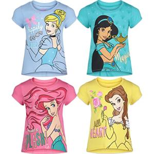 Disney Princess Belle Ariel Cinderella Jasmine Big Girls 4 Pack Graphic T-Shirt 10-12 by Bentex Group, Inc.