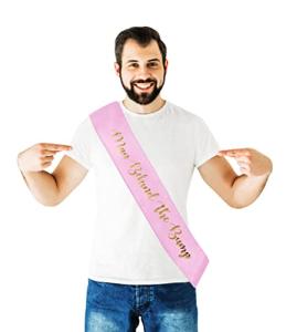 Man Behind The Bump Sash - Pink w/Gold Lettering Baby Gender Reveal Ideas Girl Daddy to be Ideas Dad to Be Diaper Party Favor New Father Gift Princess Decorations Dadchelor Baby Shower Gifts Supplies from JC Product Design