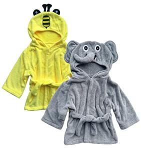 2 Pack Unisex Baby Plush Animal Face Robe for 0-9 Months - Neutral Design Softest Newborn Clothes for Boys and Girls - Baby Essentials Registry Search Gifts - Cute Bee and Happy Elephant from Sunny zzzZZ
