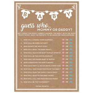 Baby Shower Game Rustic Kraft, Party Hearty, Mommy or Daddy Guess Who Game, Set of 50 Cards, 5x7 inches, Gender Neutral Boy or Girl, Fun, Unique and Easy to Play Activity and Prizes for Game Winners by Party Hearty