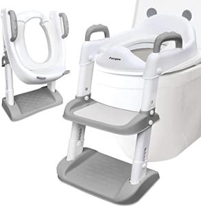 Potty Training Seat with Step Stool Ladder for Kids, Anti-Slip and Detachable Soft Pad, Toddler Toilet Training Seat with Height Adjustable Wide Steps and Safety Handles - Gray by FORYEE